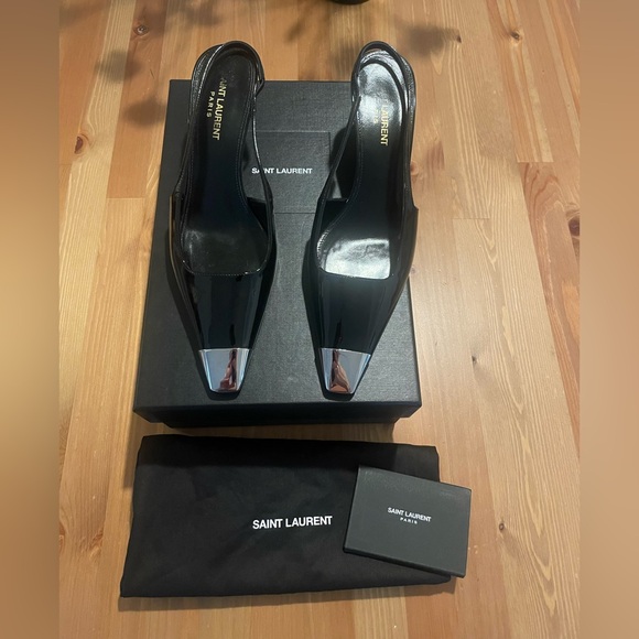Saint Laurent Blade Patent Slingback Heels - Picture 2 of 9